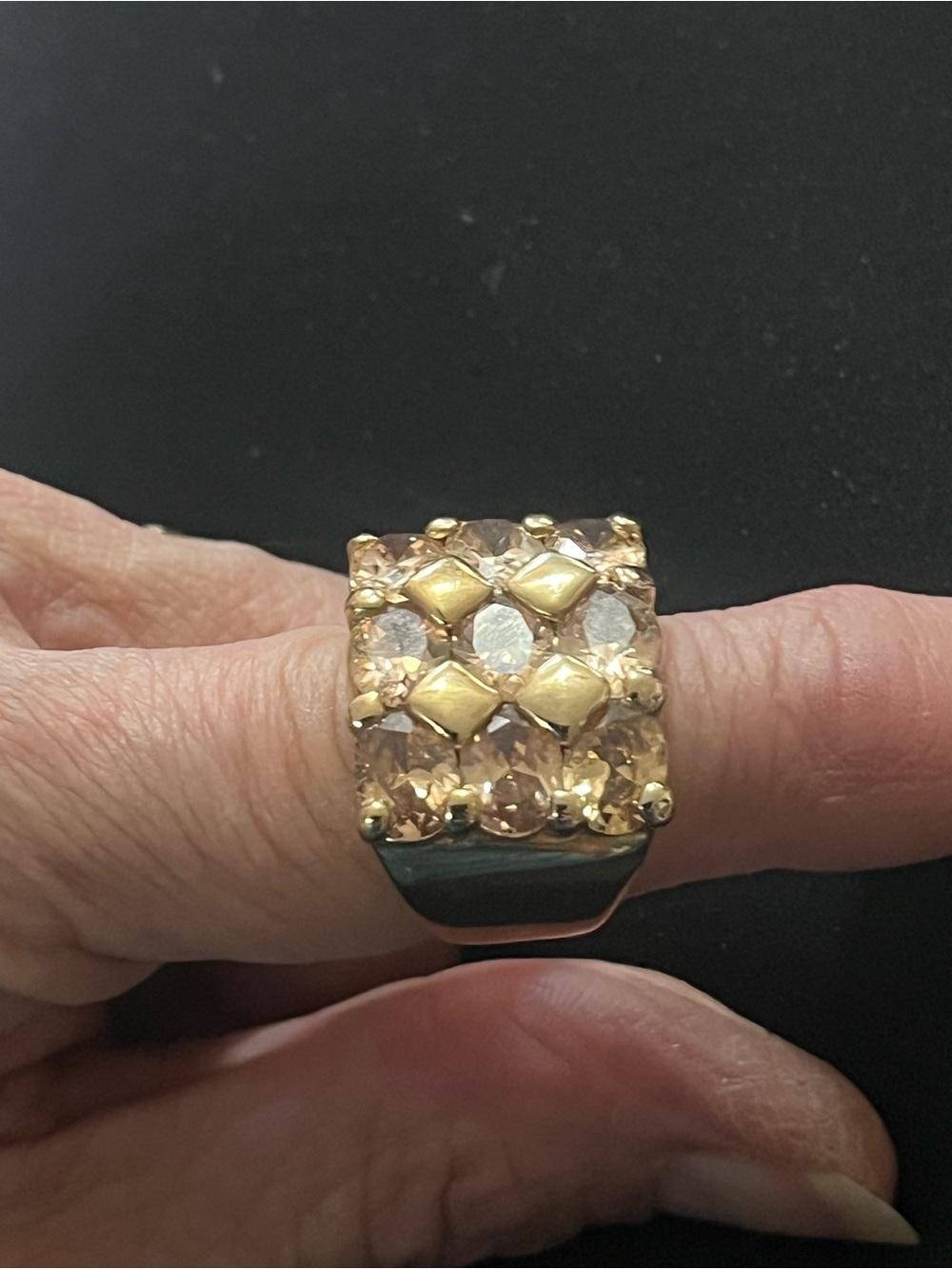 Wide Gold-Tone Ring with Champagne Crystals